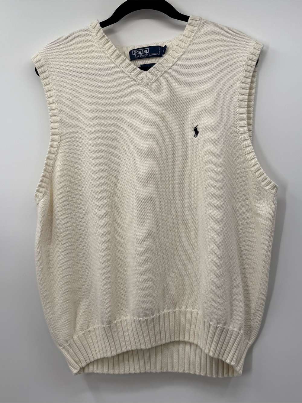 Ralph Lauren Cream V-Neck Sweater Vest with Navy Pony